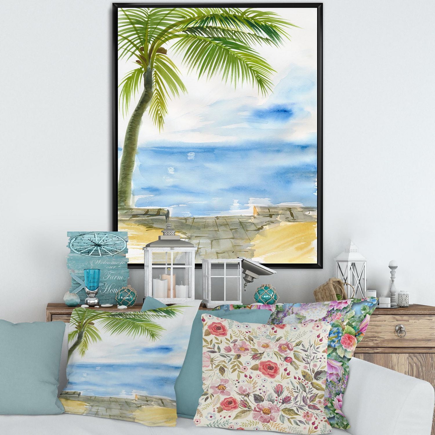 Designart Palm Beach Resort At Dawn II FLOAT FRAME WALL ART