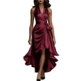 thumbnail image 2 of Mceream Robes de Cocktail pour Femmes Invitées de Mariage Grande Taille Robe Longue Portefeuille en Satin Sans Manches à Col en V à Volants Asymétrique Élégante Robe Formelle Bordeaux TTG, 2 of 8