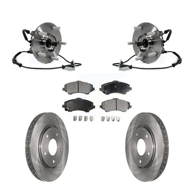 Transit Auto Front Hub Bearing Assembly Disc Brake Rotors and Ceramic Pads Kit for Car Dodge Grand Caravan Chrysler Town & Country Ram C/V Volkswagen Routan with Single Piston Caliper KBB-100923