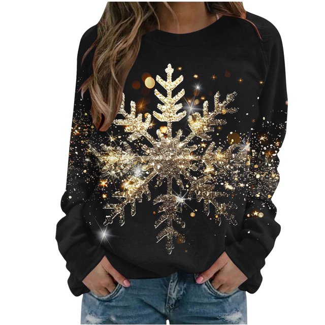 Pisexur Chandail en Molleton de Noël pour Femmes Sans Capuche Imprimé Graphique Vacances Col Rond Chandail en Molleton Ample Surdimensionné Automne Mode Décontracté Chandail-Over Manches Longues pour Femmes