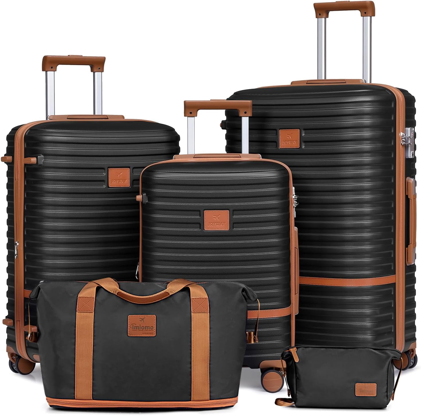 Joyway - 5-Piece Luggage Sets ABS Hardside Spinner Luggage -(Expandable Suitcase20"24")28-in Checked Luggage-Black