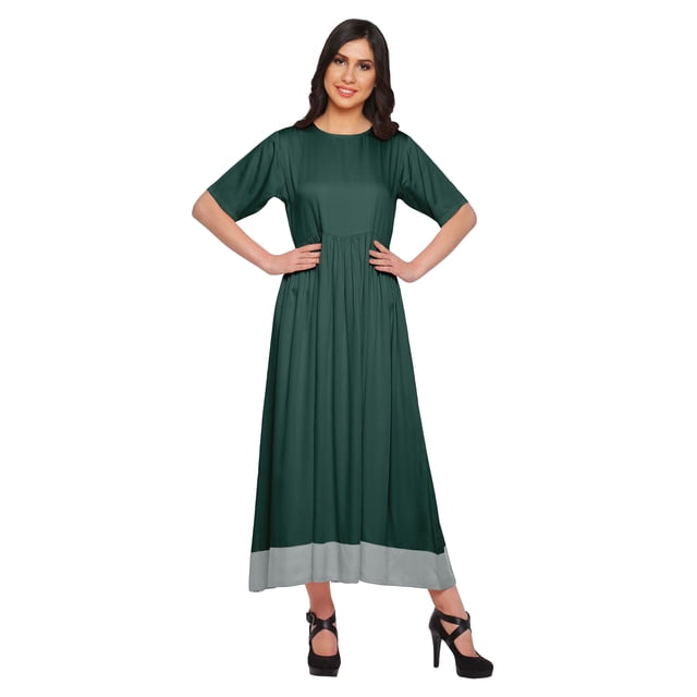 Moomaya A Line Cotton kurti For Women Pleated Long Designer Solid Anarkali Dress