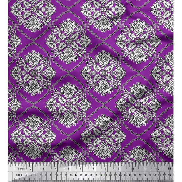 Soimoi Rayon Fabric Damask,Leaves & Floral Block Print Fabric by Yard 42 Inch Wide