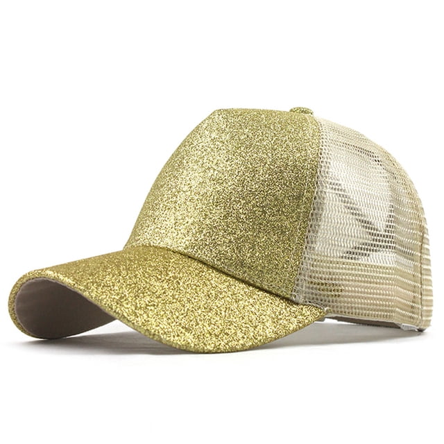 Ponytail Messy Buns Trucker Plain Baseball Visor Cap Unisex Glitter Hat