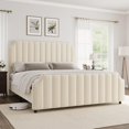 thumbnail image 1 of Bingirl Queen Size Platform Bed Frame with Vertical Channel-Tufted Headboard, Footboard, Nailhead Trim - No Box Spring Needed, Cream, 1 of 10