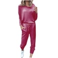 thumbnail image 1 of Mrat Women 2 Piece Set 2 Piece Jogging Sets Solid Polyester Long Sleeve Sweatsuits Sets Two Piece Track Suits Drawstring High Waist Pants Set Comfy Outfits N-Hot Pink M, 1 of 5