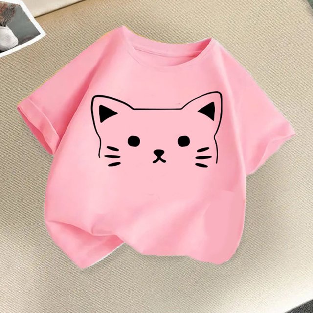Rbaofujie T-Shirt pour Filles Enfants Mignon Imprimé Chat Décontracté à Manches Courtes d'Été Col Rond Haut pour Enfants Vêtements pour Enfants Vêtements pour Garçons