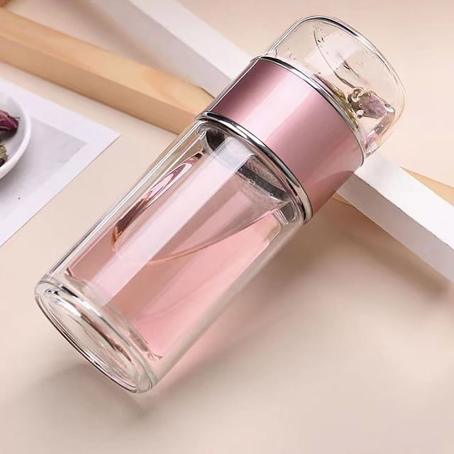 Tuvgenk Glass Water Bottles 14 Oz Water Bottle Flask Glass Pink Portable Reusable for Gym Office Home Travel