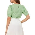 thumbnail image 3 of INSPIRE CHIC Women's Puff Shoulder Round Neck Collarless Ruffle Keyhole Back Blouse, 3 of 5