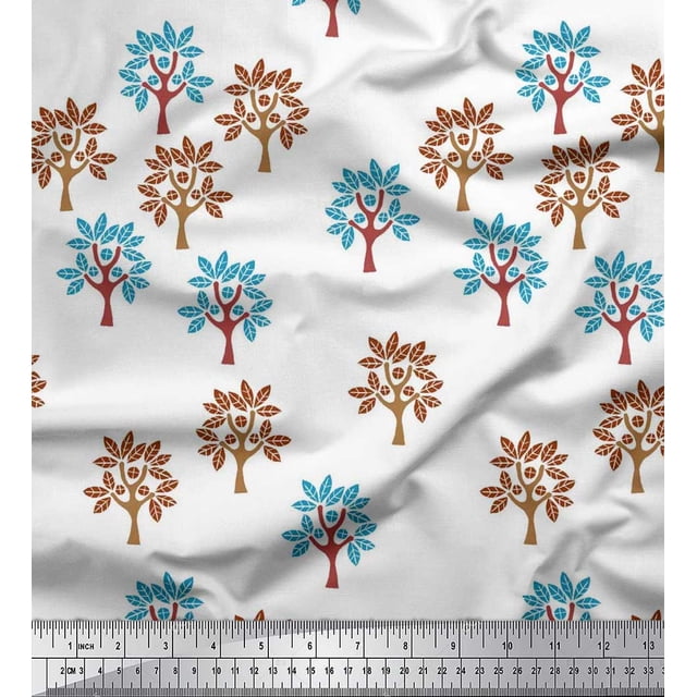 Soimoi Cotton Voile Fabric Tree Block Print Sewing Fabric Yard 42 Inch Wide