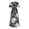 thumbnail image 4 of Pisexur Women's Summer Beach Dresses Casual Floral Short Sleeve Boho Floral Maxi Dress Crew Neck Smocked Tiered Flowy Long Dresses, 4 of 4