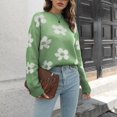 thumbnail image 4 of Rbaofujie Chandails d'Automne pour Femmes Ample Fleurs Chandail à Col Rond Blouse d'Hiver à Manches Longues Chandail Vert Chandail à Capuchon, 4 of 7