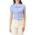 thumbnail image 1 of INSPIRE CHIC Chemise Douce pour Femme Vintage à Col Poupée Mignon Boutonnée m Bleu Violet, 1 of 7