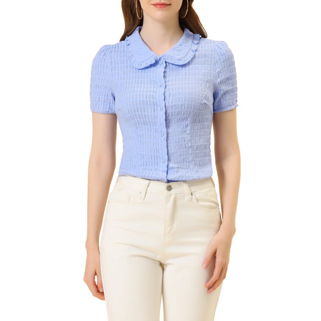 INSPIRE CHIC Chemise Douce pour Femme Vintage à Col Poupée Mignon Boutonnée m Bleu Violet