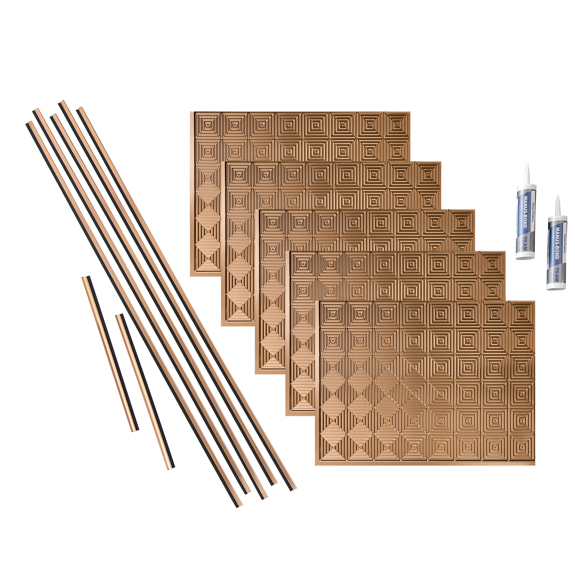Fasade Miniquattro Vinyl Backsplash Kit 15 sq ft Polished Copper