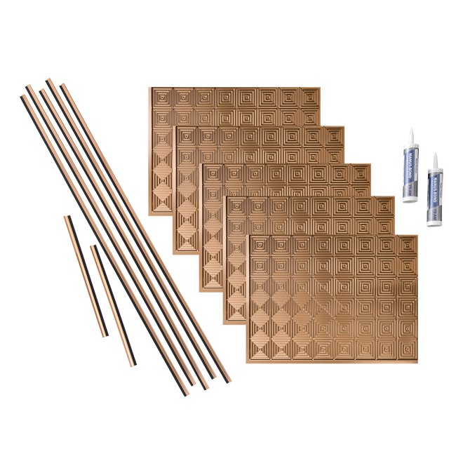 Fasade Miniquattro Vinyl Backsplash Kit 15 sq ft Polished Copper