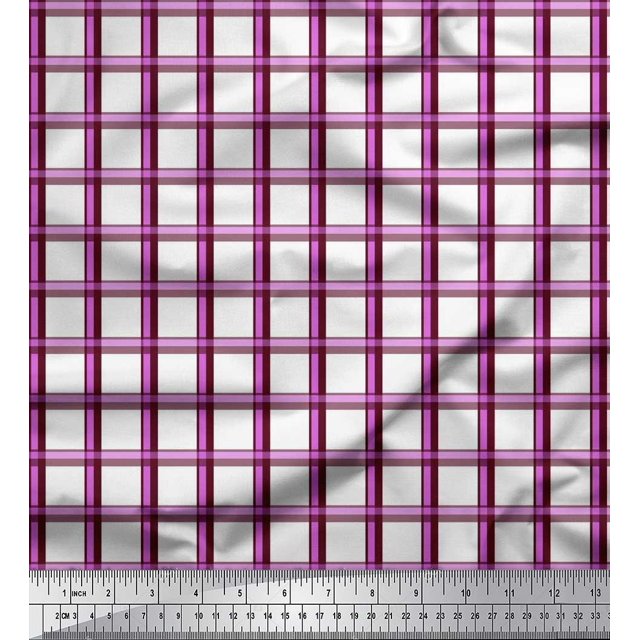 Soimoi Purple Poly Georgette Fabric Window Pane Check Print Sewing Fabric Yard 52 Inch Wide