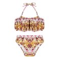 thumbnail image 3 of TiaoBug Girls 2 Pcs Mermaid Bikini Sets Shiny Halter Ruffles Crop Top with Triangle Brief Bathing Suit Tankini Light Brown A 120, 3 of 5