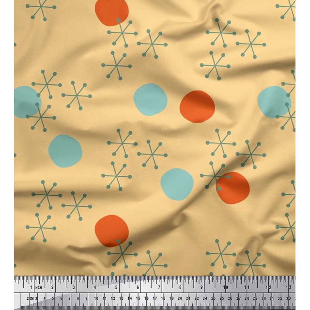Soimoi polyester Crepe Fabric Geometric & Polka Dots Decor Fabric Printed Yard 42 Inch Wide