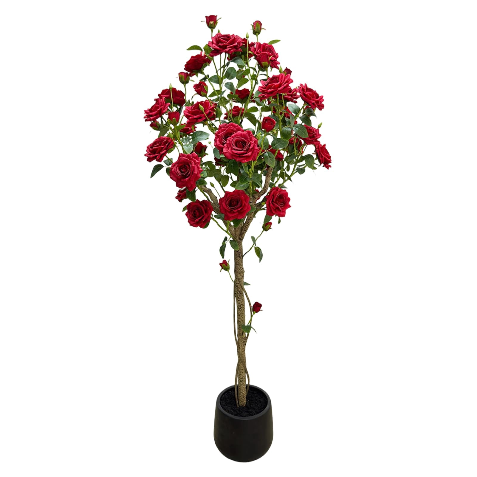 GOGRANT Artificial Rose Tree, 150cm Faux Flowering Plant in White Pot, Lifelike Silk Blooms & Foliage for Home, Garden, Living Room, Wedding Decor