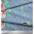 thumbnail image 3 of Soimoi Blue Poly Georgette Fabric Snowman & Tree Christmas Decor Fabric Printed Yard 42 Inch Wide, 3 of 5