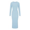 thumbnail image 4 of FAIWAD Ensemble 2 Pcs pour Femme en Tricot Côtelé Robe Haut Court à Manches Longues et Jupe Midi Ensemble Ajusté Extensible, 4 of 6