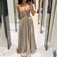 thumbnail image 2 of Fridja Femmes V-Cou Couture Creux sur le Dos Sling Solide Robe Longue Mince, 2 of 7