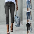 thumbnail image 1 of Ladies Casual Pants Straight Leg Distressed Stretch Capri Jeans Blue S, 1 of 6