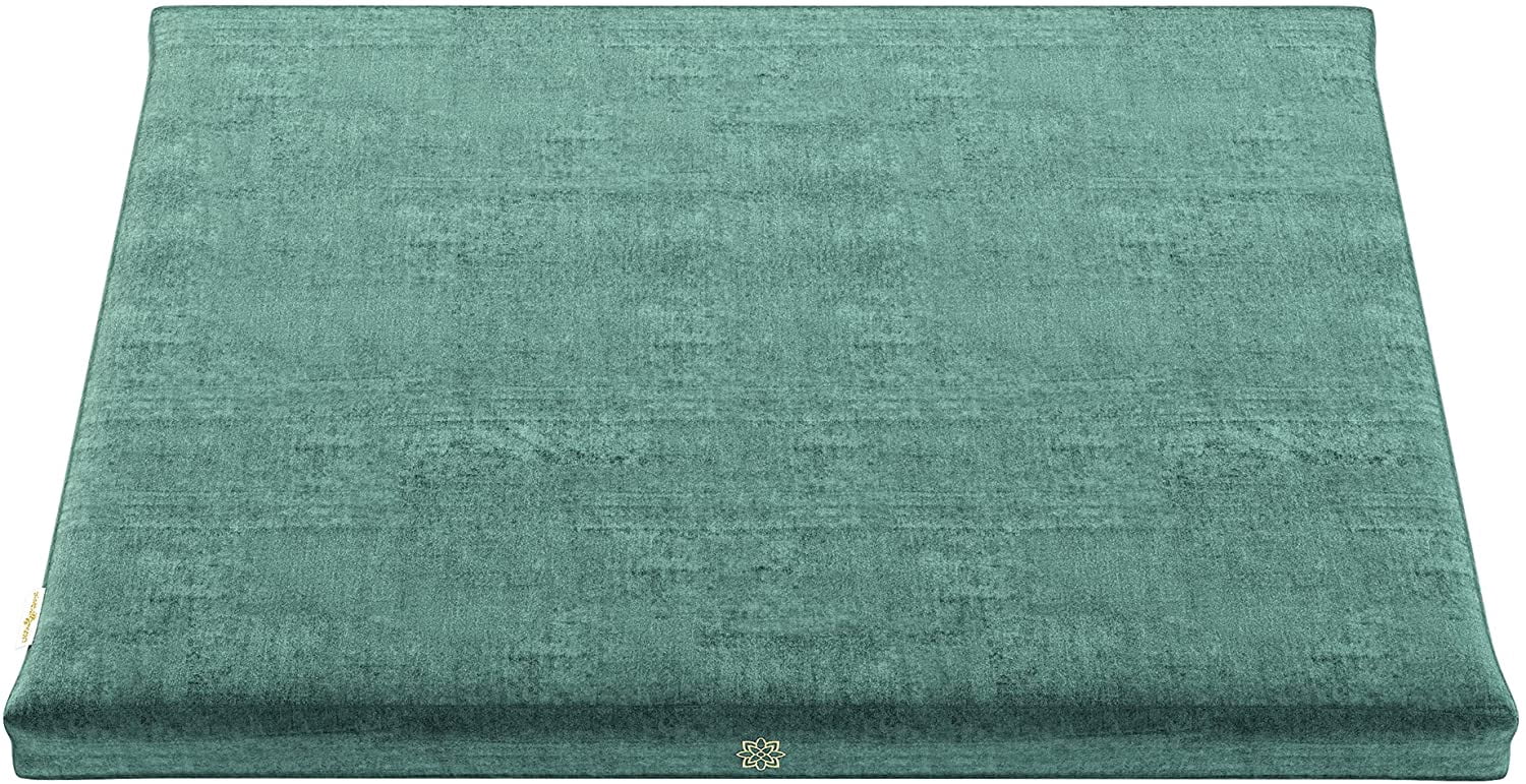 Mindful Modern Velvet Zabuton Meditation Mat, 100% Cotton Filling, Emerald Green