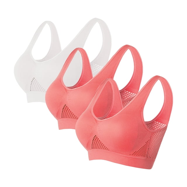 Timegard 3pc Sports Bras for Women Plus Size High Support Wireless Underwear Breathable Mesh Comfy Bras