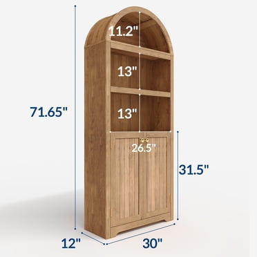 EDTara 71.6" Tall Arched Storage Cabinet, 5 Tier Wooden Pantry Cabinet with Doors and Adjustable Shelves, Home Office Arch Book Shelf Storage Organizer for Living Room, Bedroom