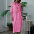 thumbnail image 2 of Ersazi Robe Femme Printemps et Couleur Unie Manches Trois-Quarts Col Rond Décontractée Ample avec Poches Robe en Liquidation Rose G, 2 of 8