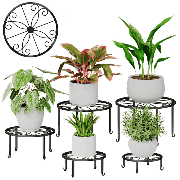 Bamworld Metal Plant Stand for Indoor Outdoor Plants,Multiple Heavy Duty Flower Pot Stand Holder Rustproof Iron Round Plant Shelf for Planter Outdoor Plant Rack for Patio & Garden Decor(5 Pack)