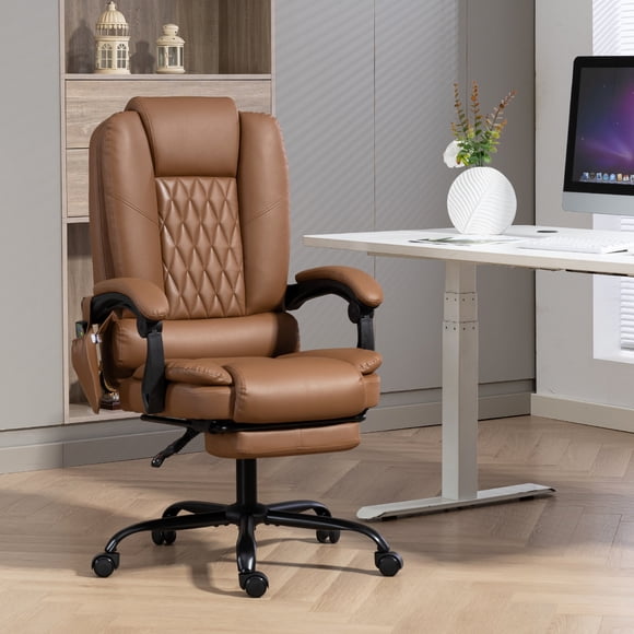AVAWING 6-Point Heated Massage Office Chair, Ergonomic Home Desk Chair with Footrest, Brown