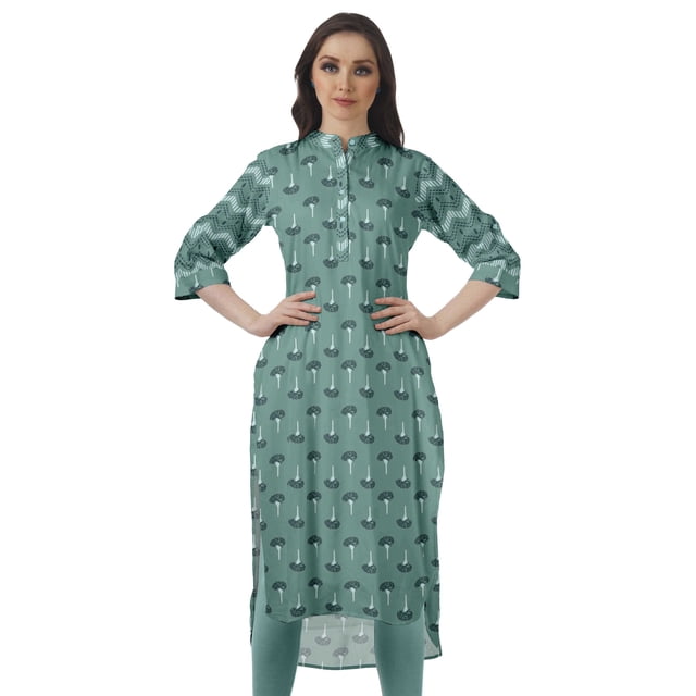 Moomaya Kurta Tunique à Ourlet Droit Imprimée pour Femmes, Kurti à Col Mandarin, Tenue d'Été