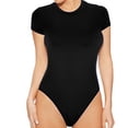 thumbnail image 1 of Penkiiy Justaucorps pour Femmes à Col Ras du Cou, Col Rond, Manches Courtes, Coupe Ajustée, Décontracté, Basique, Rallonge, Combinaison Quotidienne, T-Shirts, Noir, Gaine Ventre, 1 of 6