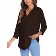 thumbnail image 2 of Innerwin Tops 3/4 Sleeve Women Blouse Work Solid Color Elegant Shirts Brown S, 2 of 7