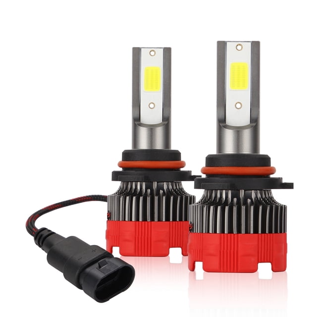 Amdohai 2PCS 9005 LED Motorcycle Headlights with 6000K cool white light and 6000LM brightness. These waterproof, aviation aluminum lights are suitable for motorcycles and as car fog lights. They feature a 360-degree beam angle, IP65 waterproof rating, and a service life of over 30,000 hours. The set includes two headlights with red and black accents and a durable connector cable.