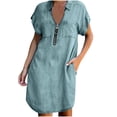 thumbnail image 1 of Gspmoly Robes d'Été pour Femmes, Robe Mi-Mollet Ample à Manches Courtes Unie avec Fermeture Éclair pour Femmes, Robes de Mariage pour Femmes Économies, 1 of 4