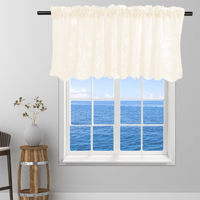 stanreset Cantonnière en Voile Brodé de Dentelle Fleurie pour Fenêtre de Maison, Rideaux de Café Beige 130x41 1ensemble