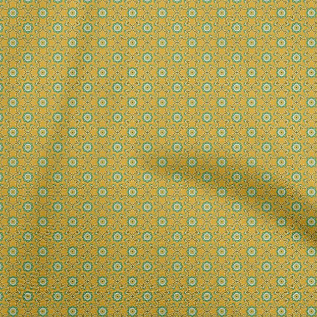 oneOone Polyester Spandex Yellow Fabric Asian Floral Tiles Craft Projects Decor Fabric Printed By The Yard 56 Inch Wide
