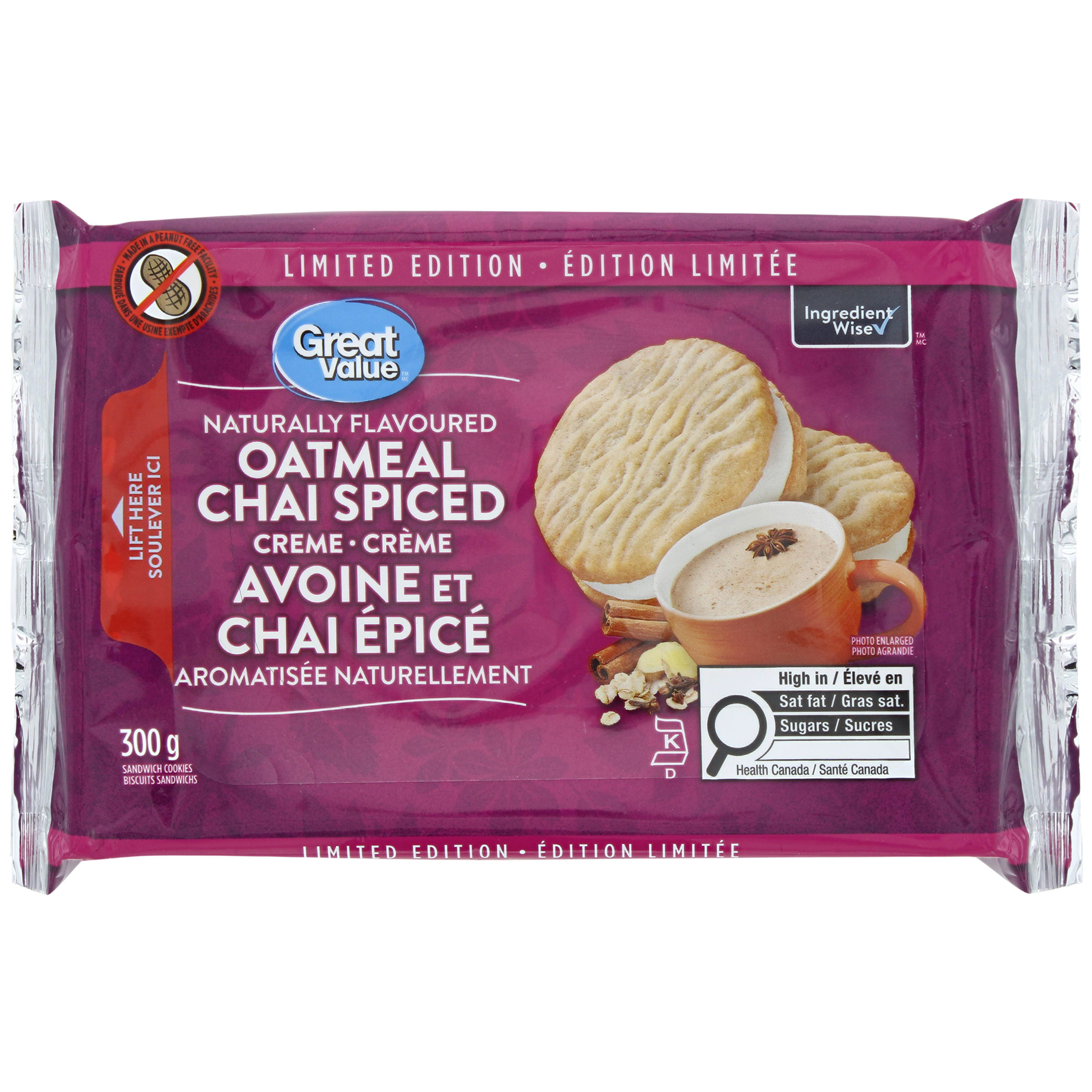 Biscuits-sandwichs crème avoine et chai épicé aromatisés naturellement Great Value