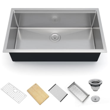 Undermount Kitchen Sink, Large Single Bowl Stainless Steel Sink with Brushed Nickel Finish & Accessories