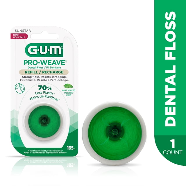 GUM® PRO-Weave® Waxed Dental String Floss Refill, Mint, 165M