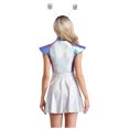 thumbnail image 2 of LiiYii Ensemble de Costume d'Alien de l'Espace pour Femmes, Robe Mini Évasée Trapèze à Manches Cap et Cheveux Bleu P, 2 of 8