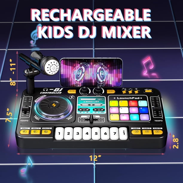 Kids DJ Set with DJ Table, DJ Mixer, Piano Keys & Turntable, Music