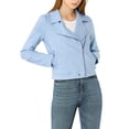 thumbnail image 1 of INSPIRE CHIC Women's Motorcycle Jacket Faux Suede Solid Color Asymmetric Zipper Jacket XL Light Blue, 1 of 8