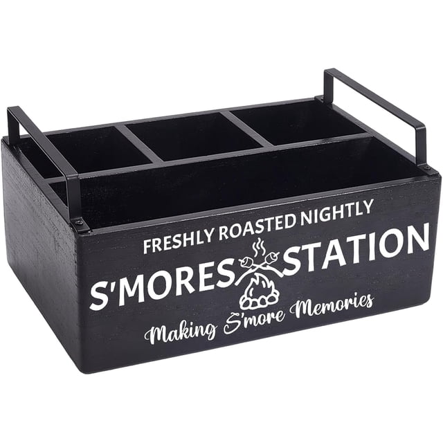 S'Mores Station Farmhouse S'Mores Bar Holder with Handles S'Mores Caddy Accessories Organizer Smores Supplies Container Box Serving Tray for S'Mores Maker Box Supplies Kit 11.3x4.3Inch