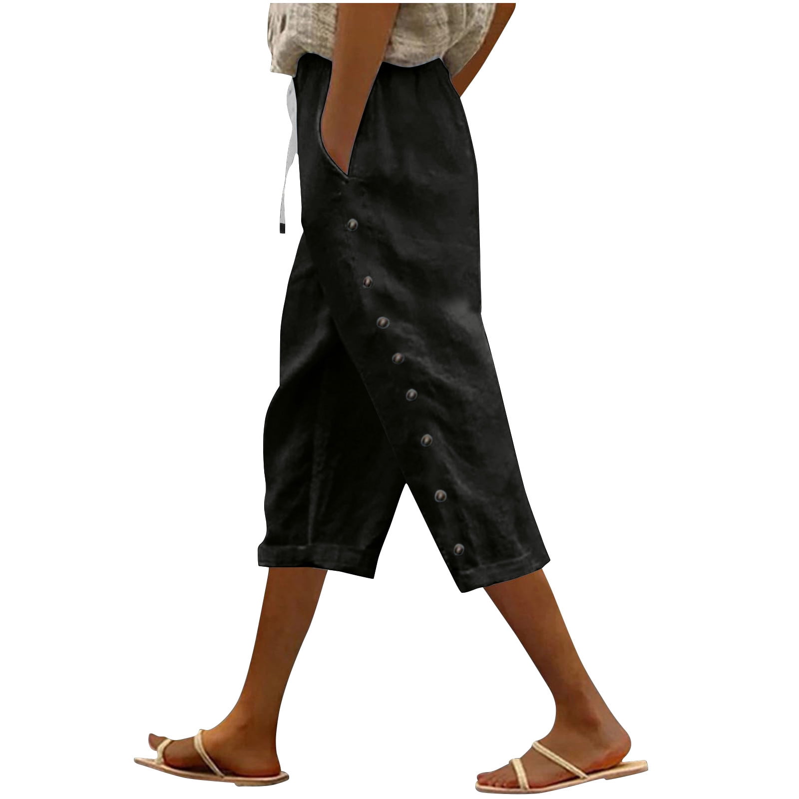 Plebaso Womens Capris Pants 2025 Summer Drawstring Casual Pants Lightweight Cropped Pants with Pockets