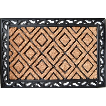 Grand paillasson en caoutchouc et fibre de coco à motif diamant de Home Décor Inc. – Tapis d'entrée durable et élégant pour portes d'entrée, terrasses ou porches – 61 x 91 cm